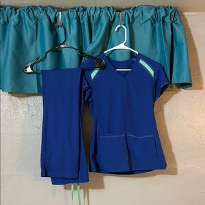Vibrant Blue Scrub Set with Green Details